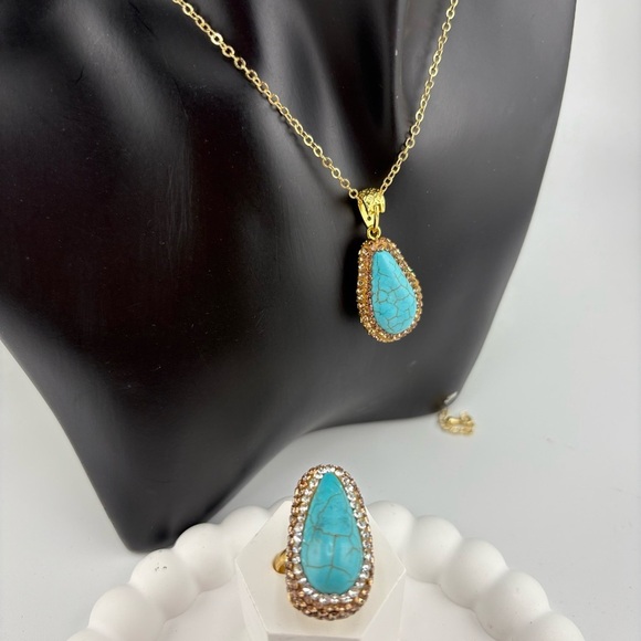 Turquoise Teardrop Jewelry Set – Necklace, Earrings & Ring - Picture 7 of 15